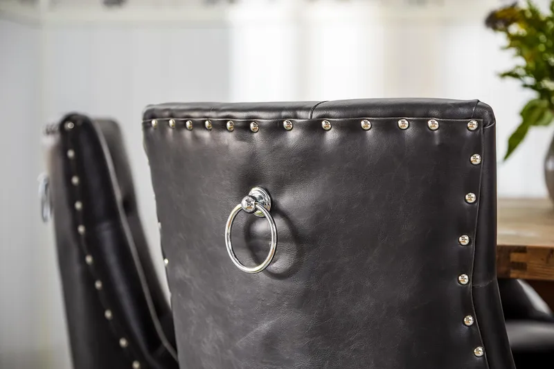 Lyon Rund Spisegruppe 150 cm med 6 Tuva Stoler - Brun Vintage Alm / Svart PU - Møbler - Bord - Spisegrupper