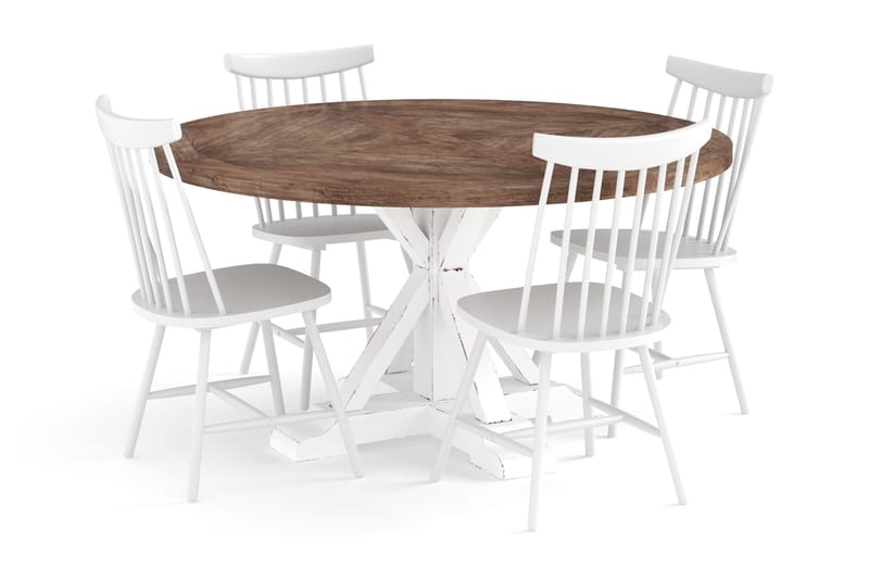 Lyon Spisebord 150 cm Rundt med 4 stk Narto Spisestol - Møbler - Bord - Spisegrupper