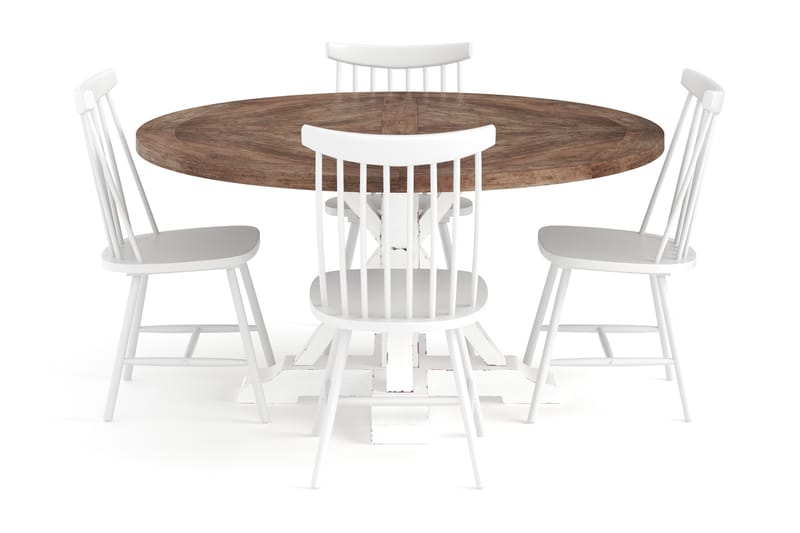 Lyon Spisebord 150 cm Rundt med 4 stk Narto Spisestol - Møbler - Bord - Spisegrupper