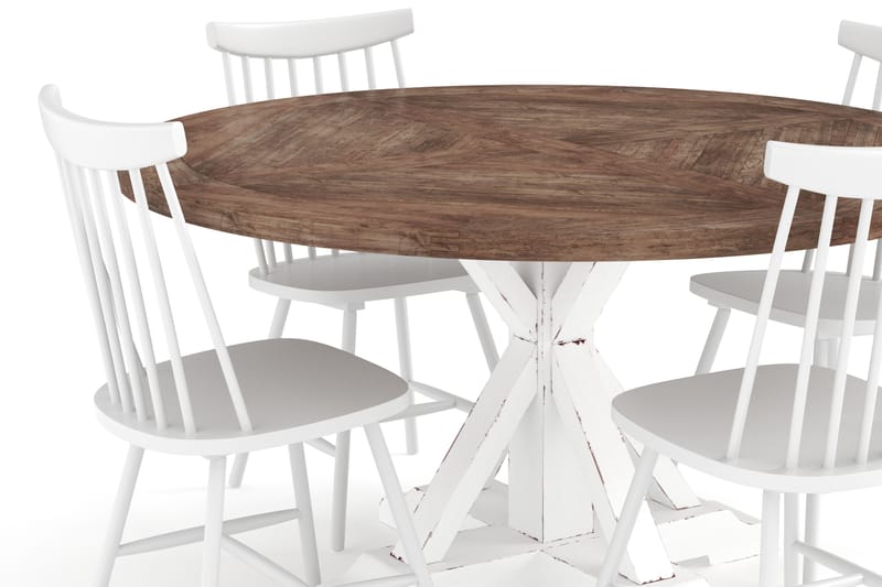 Lyon Spisebord 150 cm Rundt med 4 stk Narto Spisestol - Møbler - Bord - Spisegrupper