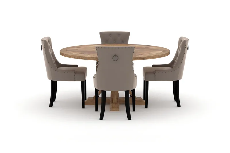 Lyon Spisebord 150 cm Rundt med 4 Viktoria Spisestoler - Brun - Møbler - Bord - Spisegrupper