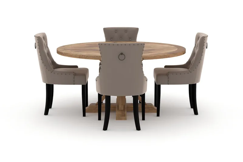 Lyon Spisebord 150 cm Rundt med 4 Viktoria Spisestoler - Brun - Møbler - Bord - Spisegrupper