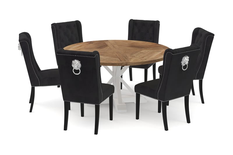 Lyon Spisebord 150 cm Rundt med 6 Jospeh Spisestoler - Natur/Hvit - Møbler - Bord - Spisegrupper