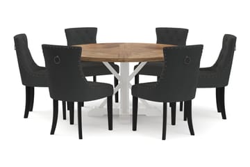 Lyon Spisebord 150 cm Rundt med 6 Viktoria Spisestoler - Natur/Hvit - Møbler - Bord - Spisegrupper