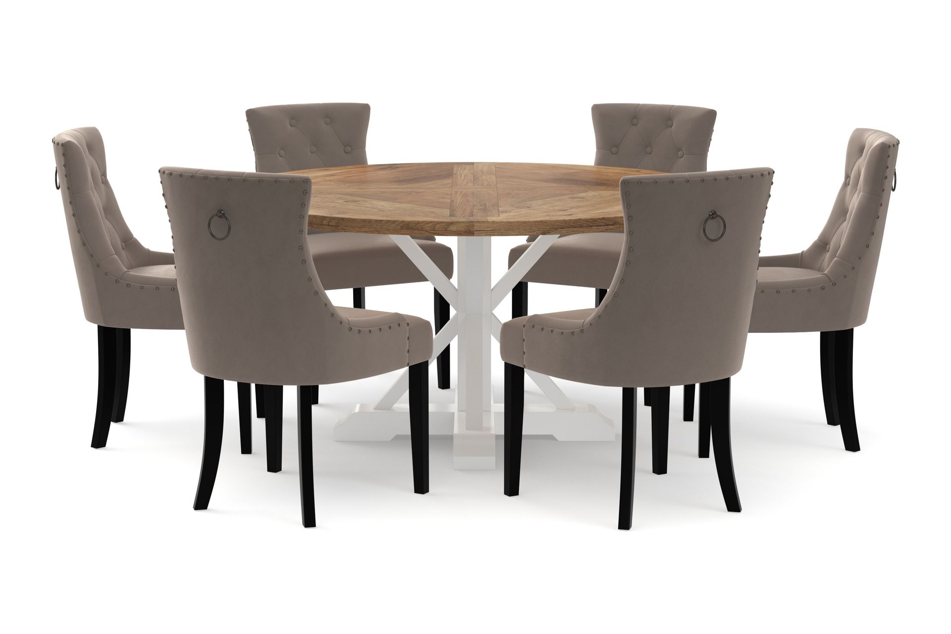 Lyon Spisebord 150 cm Rundt med 6 Viktoria Spisestoler - Natur/Hvit - Møbler - Bord - Spisegrupper