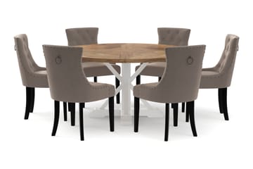 Lyon Spisebord 150 cm Rundt med 6 Viktoria Spisestoler - Natur/Hvit - Møbler - Bord - Spisegrupper