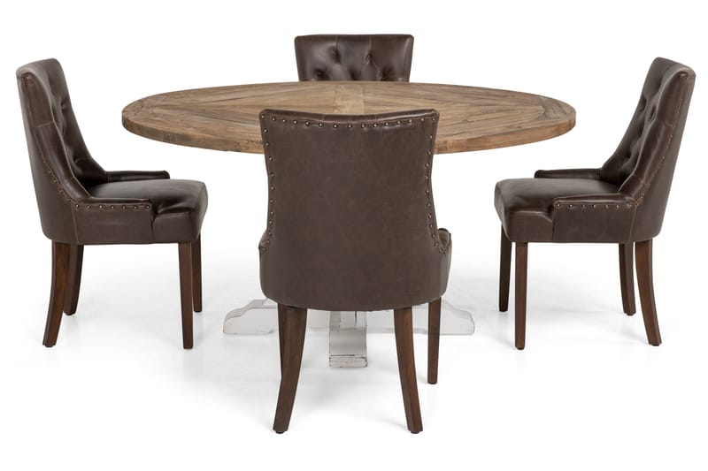 Lyon Spisegruppe Ø150 cm Rund med 4 Tuva Stoler - Vintage Natur/Hvit/Brun - Møbler - Bord - Spisegrupper