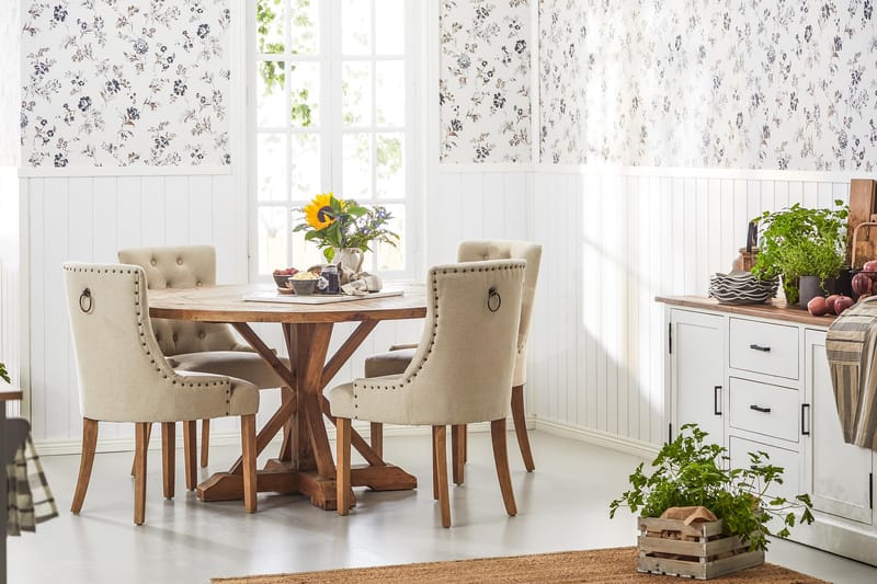 Lyon Spisegruppe Ø150 cm Rund med 4 Viktoria Stoler - Vintage Alm / Beige - Møbler - Bord - Spisegrupper