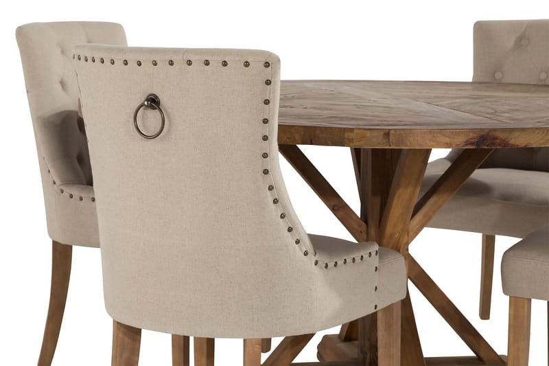 Lyon Spisegruppe Ø150 cm Rund med 4 Viktoria Stoler - Vintage Alm / Beige - Møbler - Bord - Spisegrupper