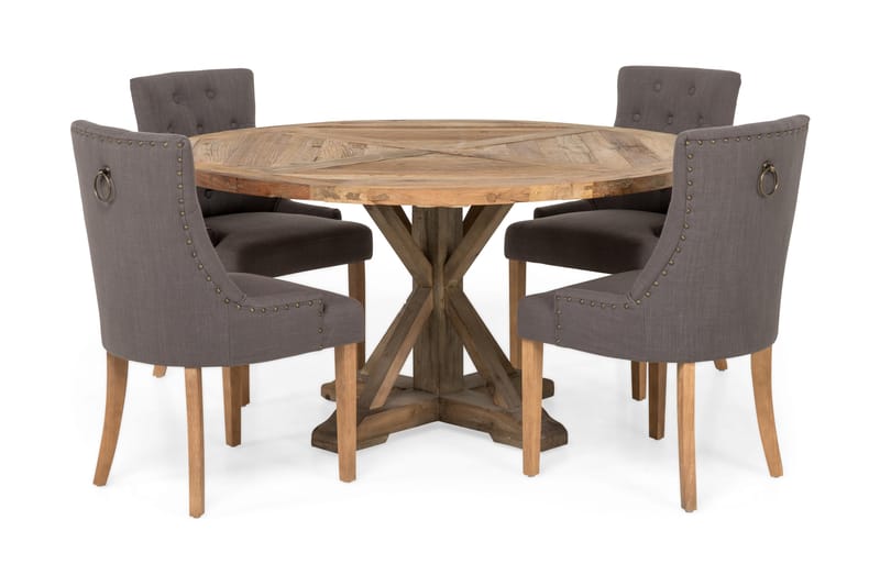 Lyon Spisegruppe Ø150 cm Rund med 4 Viktoria Stoler - Vintage Alm/Grå - Møbler - Bord - Spisegrupper
