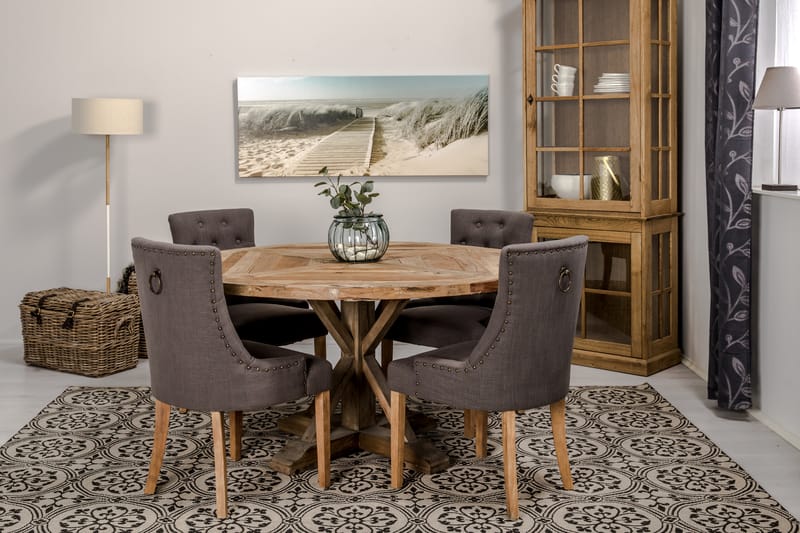 Lyon Spisegruppe Ø150 cm Rund med 4 Viktoria Stoler - Vintage Alm/Grå - Møbler - Bord - Spisegrupper