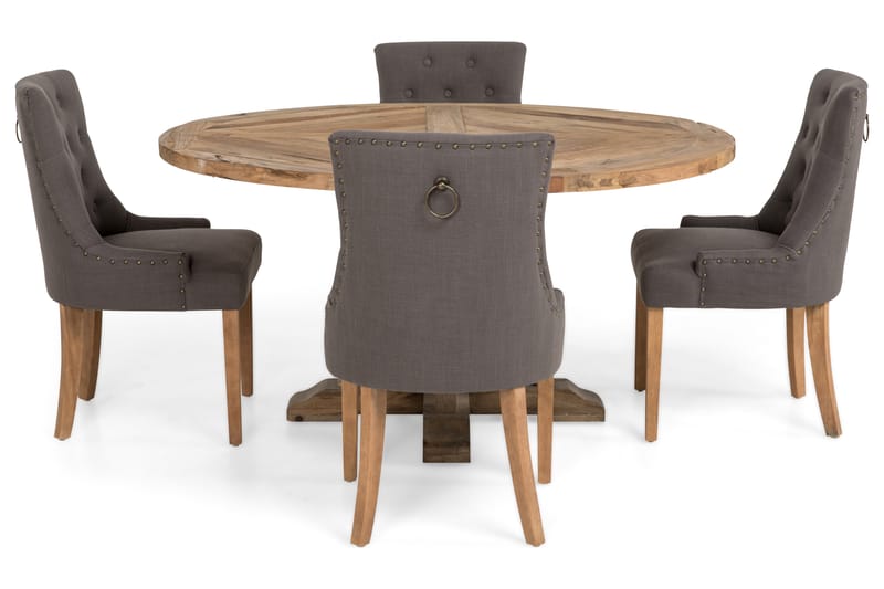 Lyon Spisegruppe Ø150 cm Rund med 4 Viktoria Stoler - Vintage Alm/Grå - Møbler - Bord - Spisegrupper
