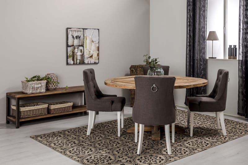 Lyon Spisegruppe Ø150 cm Rund med 4 Viktoria Stoler - Vintage Alm/Grå/Hvit - Møbler - Bord - Spisegrupper