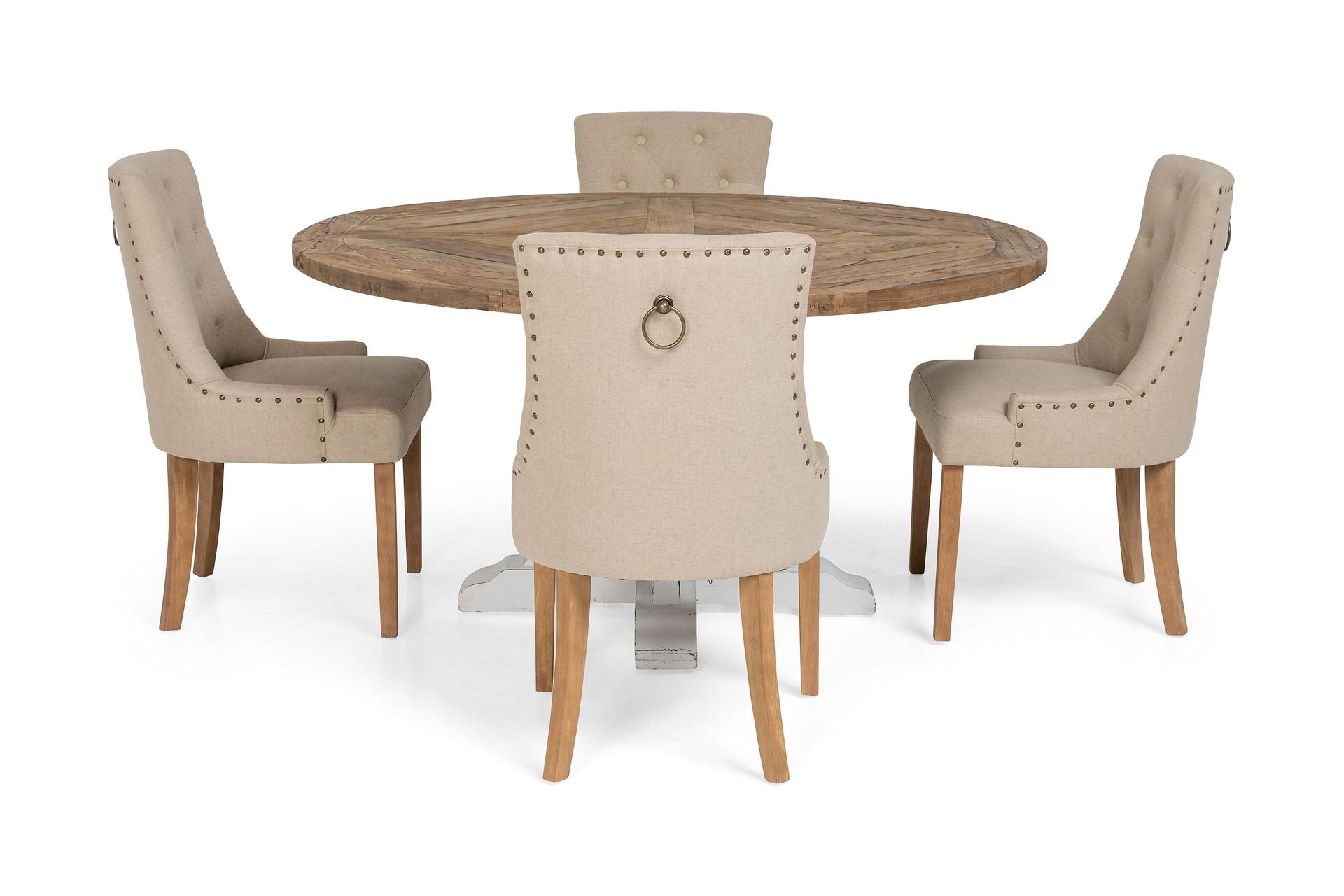 Lyon Spisegruppe Ø150 cm Rund med 4 Viktoria Stoler - Vintage Natur/Hvit/Beige - Møbler - Bord - Spisegrupper