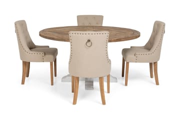 Lyon Spisegruppe Ø150 cm Rund med 4 Viktoria Stoler - Vintage Natur/Hvit/Beige - Møbler - Bord - Spisegrupper