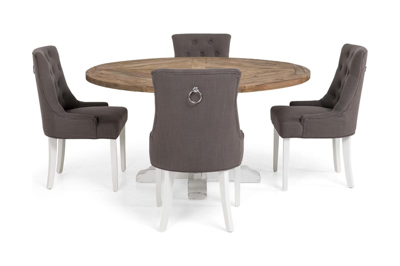 Lyon Spisegruppe Ø150 cm Rund med 4 Viktoria Stoler - Vintage Natur/Hvit/Grå - Møbler - Bord - Spisegrupper