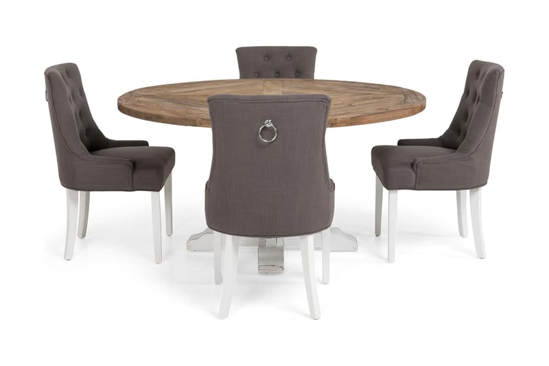 Lyon Spisegruppe Ø150 cm Rund med 4 Viktoria Stoler - Vintage Natur/Hvit/Grå - Møbler - Bord - Spisegrupper