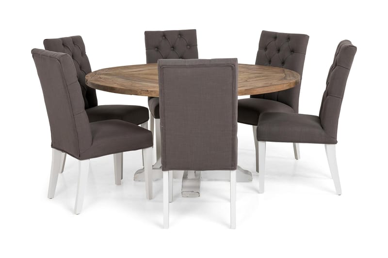 Lyon Spisegruppe Ø150 cm Rund med 6 Jenny Stoler - Vintage Natur/Hvit/Grå - Møbler - Bord - Spisegrupper