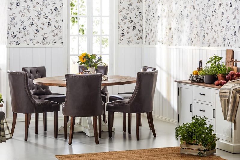 Lyon Spisegruppe Ø150 cm Rund med 6 Tuva Stoler - Vintage Natur/Hvit/Brun - Møbler - Bord - Spisegrupper