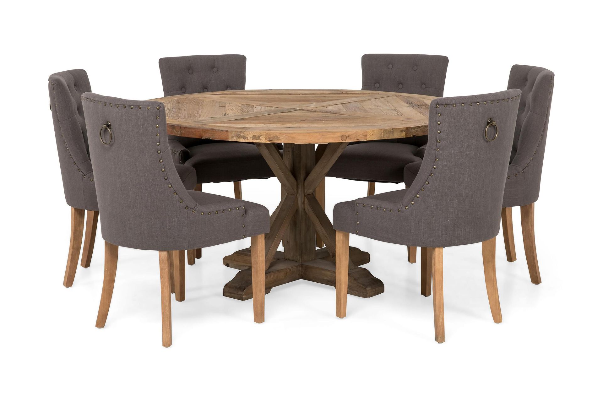 Lyon Spisegruppe Ø150 cm Rund med 6 Viktoria Stoler - Vintage Alm/Grå - Møbler - Bord - Spisegrupper