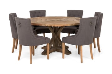 Lyon Spisegruppe Ø150 cm Rund med 6 Viktoria Stoler - Vintage Alm/Grå - Møbler - Bord - Spisegrupper