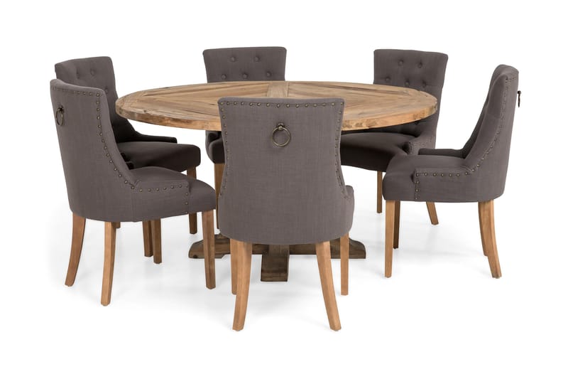 Lyon Spisegruppe Ø150 cm Rund med 6 Viktoria Stoler - Vintage Alm/Grå - Møbler - Bord - Spisegrupper