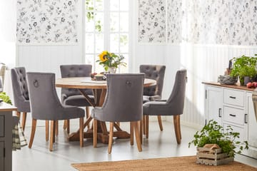 Lyon Spisegruppe Ø150 cm Rund med 6 Viktoria Stoler - Vintage Alm/Grå - Møbler - Bord - Spisegrupper