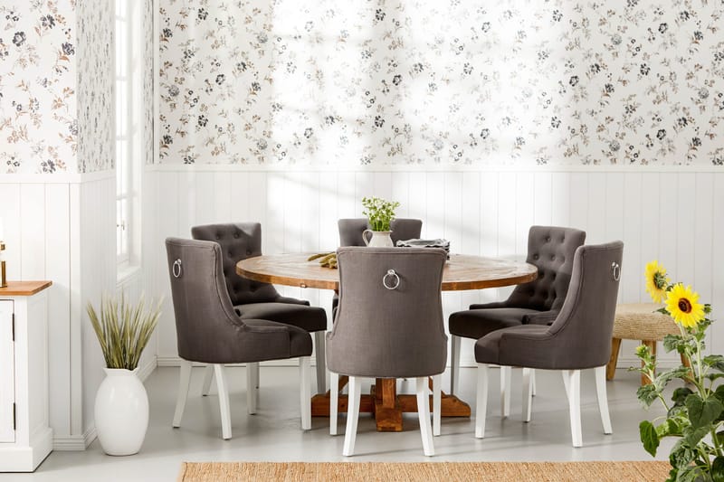 Lyon Spisegruppe Ø150 cm Rund med 6 Viktoria Stoler - Vintage Alm/Grå/Hvit - Møbler - Bord - Spisegrupper