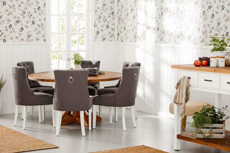 Lyon Spisegruppe Ø150 cm Rund med 6 Viktoria Stoler - Vintage Alm/Grå/Hvit - Møbler - Bord - Spisegrupper