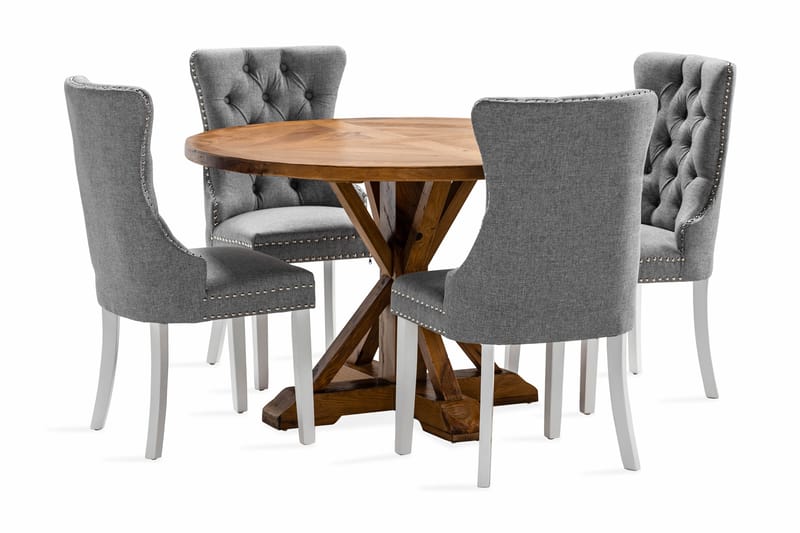 Lyon Spisegruppe 120 cm Rund inkl. 4 Bergviken Stoler - Brun - Møbler - Bord - Spisegrupper