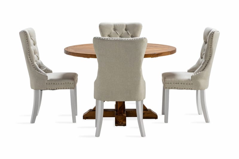 Lyon Spisegruppe 120 cm Rund inkl. 4 Bergviken Stoler - Brun - Møbler - Bord - Spisegrupper