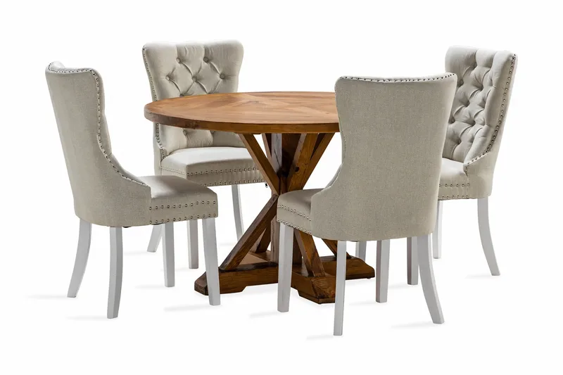 Lyon Spisegruppe 120 cm Rund inkl. 4 Bergviken Stoler, Brun