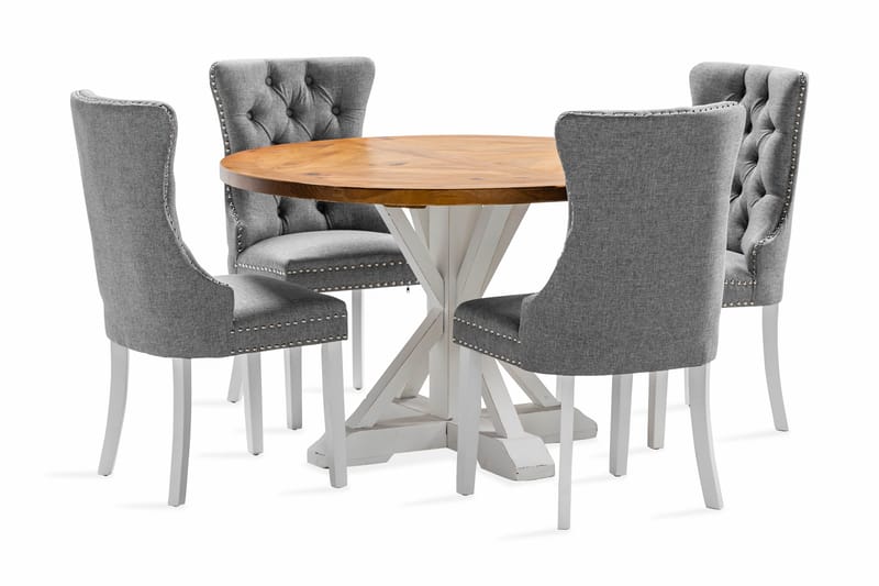 Lyon Spisegruppe 120 cm Rund inkl. 4 Bergviken Stoler - Brun/Hvit - Møbler - Bord - Spisegrupper