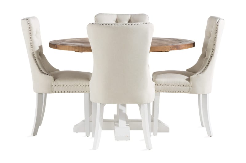 Lyon Spisegruppe 120 cm Rund inkl 4 Bergviken Stoler - Brun/Hvit - Møbler - Bord - Spisegrupper