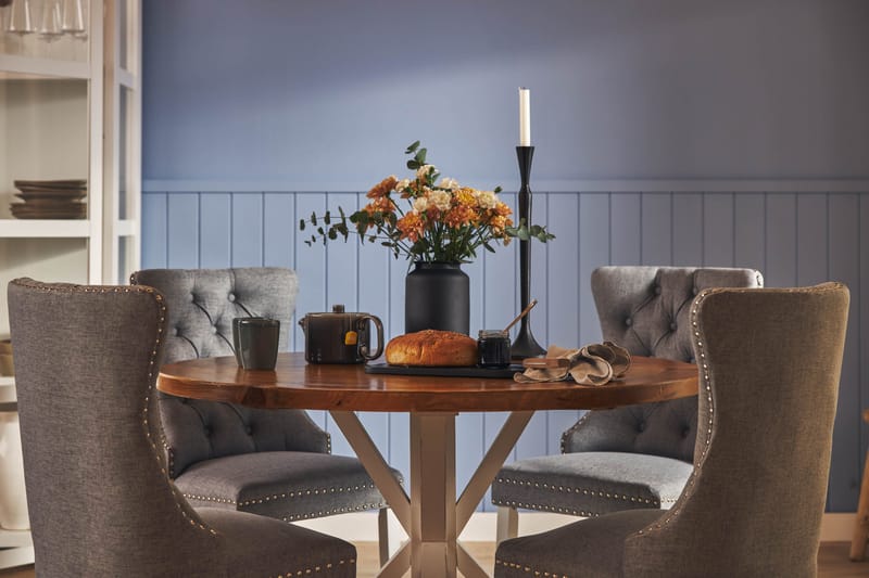 Lyon Spisegruppe 120 cm Rund inkl. 4 Bergviken Stoler - Brun/Hvit - Møbler - Bord - Spisegrupper