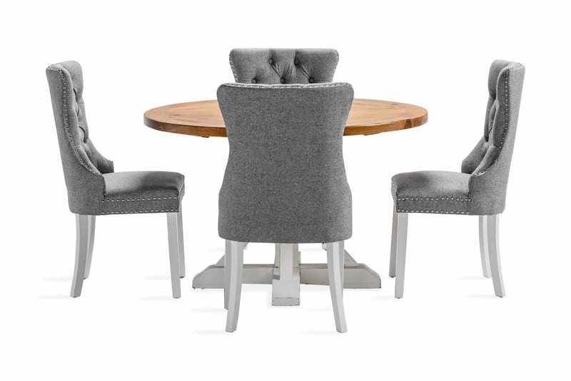 Lyon Spisegruppe 120 cm Rund inkl. 4 Bergviken Stoler - Brun/Hvit - Møbler - Bord - Spisegrupper