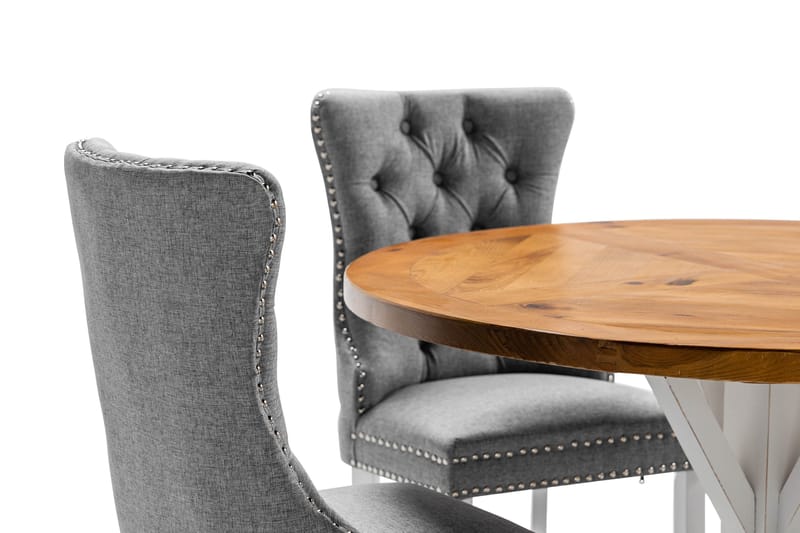 Lyon Spisegruppe 120 cm Rund inkl. 4 Bergviken Stoler - Brun/Hvit - Møbler - Bord - Spisegrupper