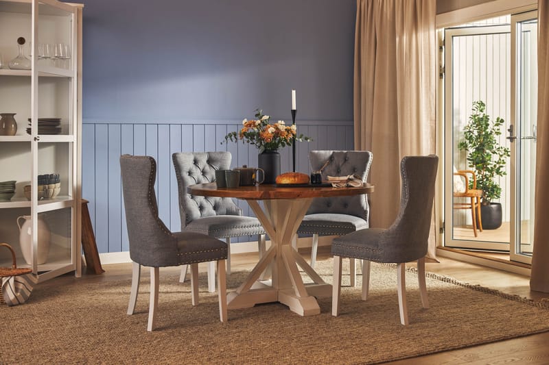 Lyon Spisegruppe 120 cm Rund inkl. 4 Bergviken Stoler - Brun/Hvit - Møbler - Bord - Spisegrupper