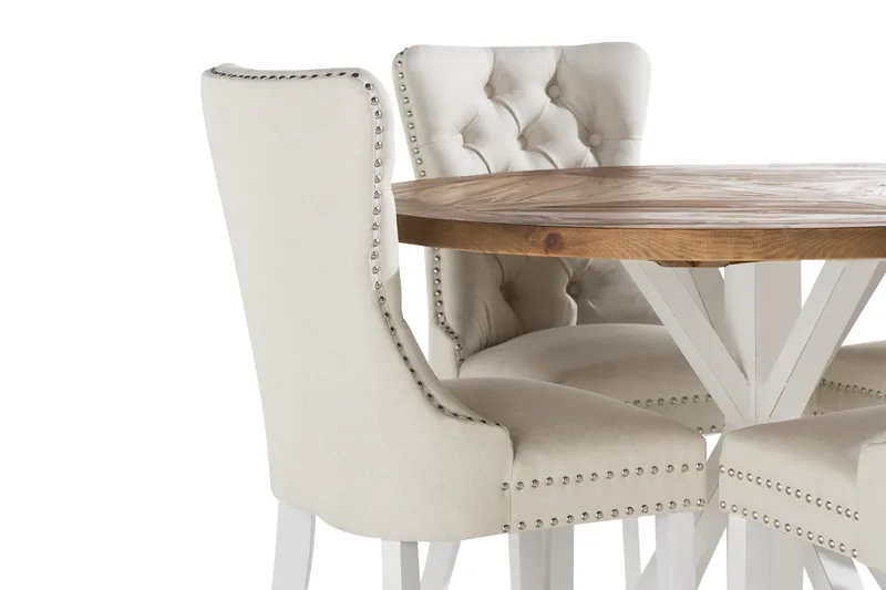 Lyon Spisegruppe 120 cm Rund inkl 4 Bergviken Stoler - Brun/Hvit - Møbler - Bord - Spisegrupper