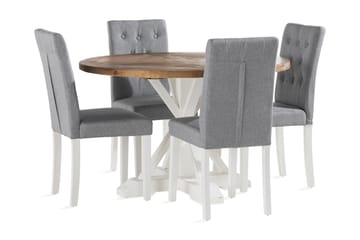 Lyon Spisegruppe 120 cm Rund inkl 4 Brunnevik Stoler - Brun/Hvit - Møbler - Bord - Spisegrupper
