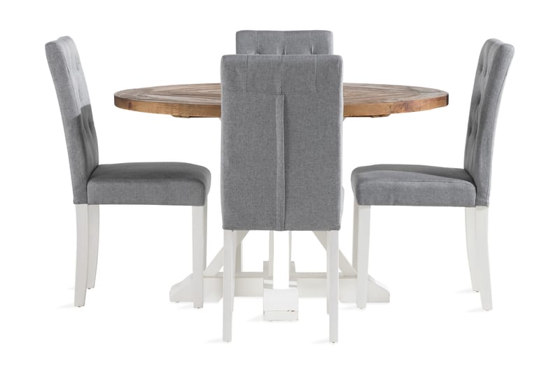 Lyon Spisegruppe 120 cm Rund inkl 4 Brunnevik Stoler - Brun/Hvit - Møbler - Bord - Spisegrupper