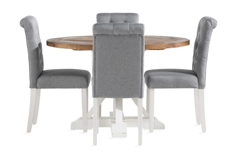 Lyon Spisegruppe 120 cm Rund inkl 4 Stormon Stoler - Brun/Hvit - Møbler - Bord - Spisegrupper