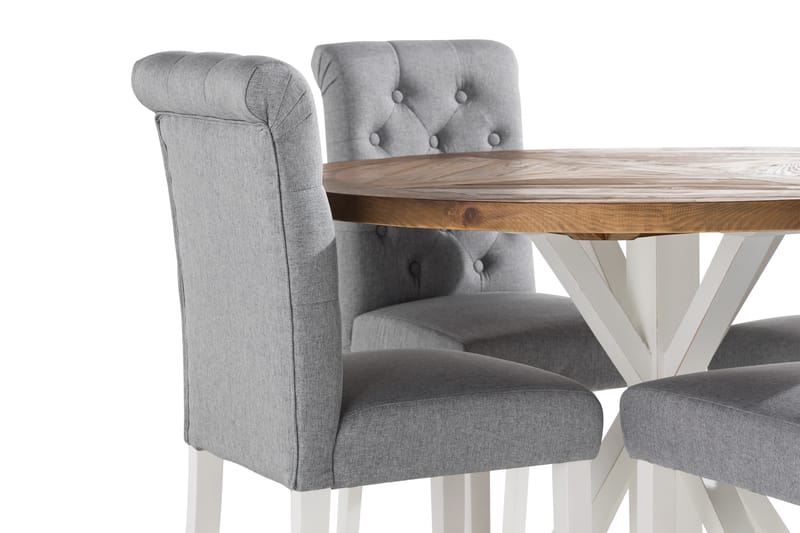 Lyon Spisegruppe 120 cm Rund inkl 4 Stormon Stoler - Brun/Hvit - Møbler - Bord - Spisegrupper