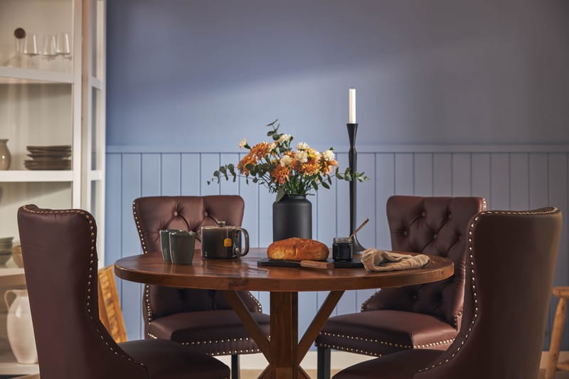 Lyon Spisegruppe 120 cm Rund med 4 Bergviken Stoler Kunstlær - Brun - Møbler - Bord - Spisegrupper