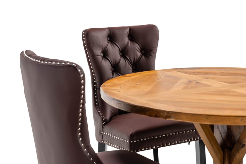 Lyon Spisegruppe 120 cm Rund med 4 Bergviken Stoler Kunstlær - Brun - Møbler - Bord - Spisegrupper