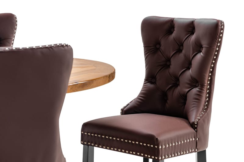 Lyon Spisegruppe 120 cm Rund med 4 Bergviken Stoler Kunstlær - Brun - Møbler - Bord - Spisegrupper