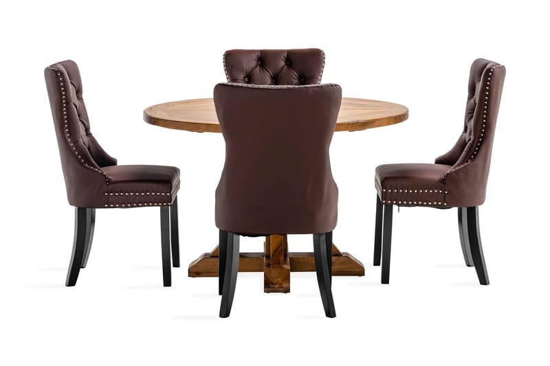 Lyon Spisegruppe 120 cm Rund med 4 Bergviken Stoler Kunstlær - Brun - Møbler - Bord - Spisegrupper