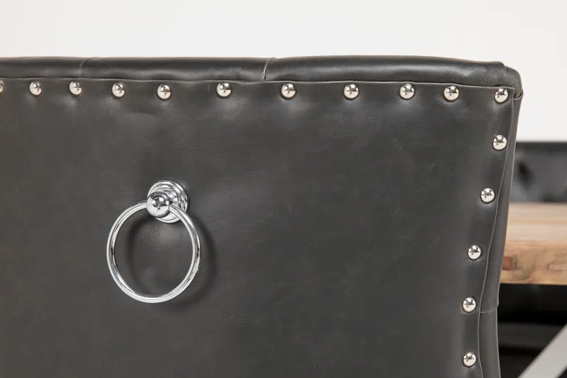 Lyon Spisegruppe 150 cm Rund med 4 Tuva Lenestol - Vintage Alm/Hvit/Svart PU - Møbler - Bord - Spisegrupper