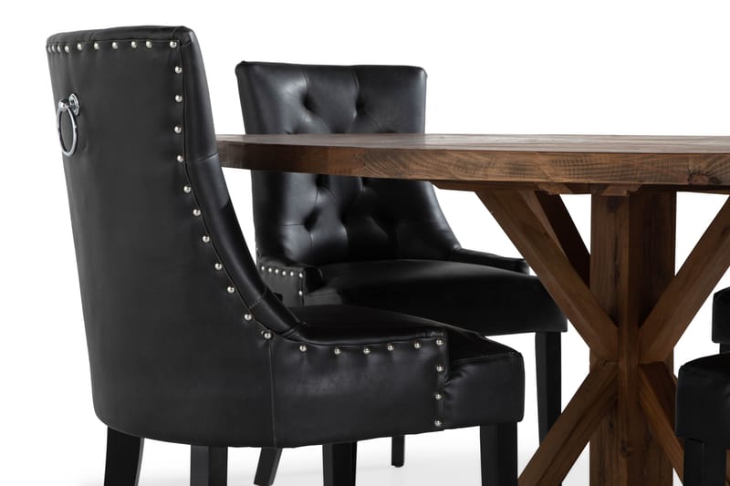 Lyon Spisegruppe 150 cm Rund med 4 Tuva Lenestol - Vintage Alm/Svart PU - Møbler - Bord - Spisegrupper