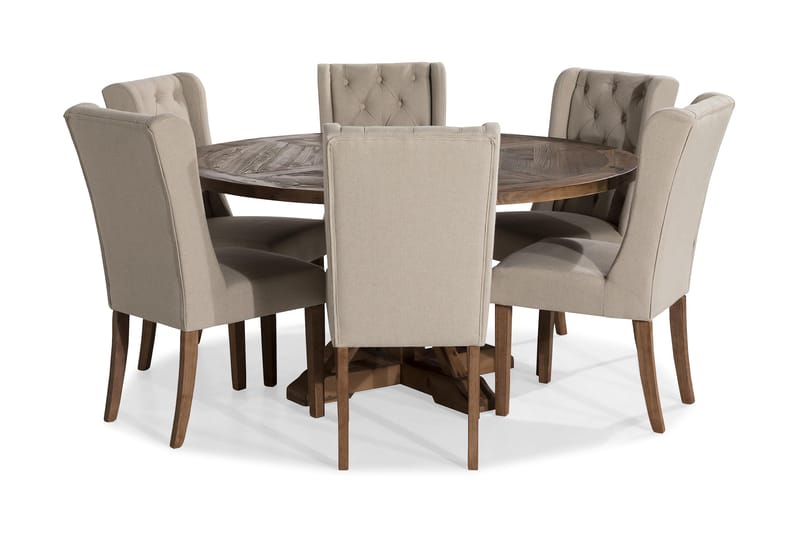 Lyon Spisegruppe 150 cm Rund med 6 Irma Stol - Vintage Alm/Beige - Møbler - Bord - Spisegrupper